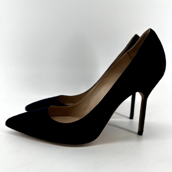 Manolo Blahnik BB 70 Pumps Suede Pointed Toe Stiletto High Heel Slip On Navy 10 - Picture 4 of 7
